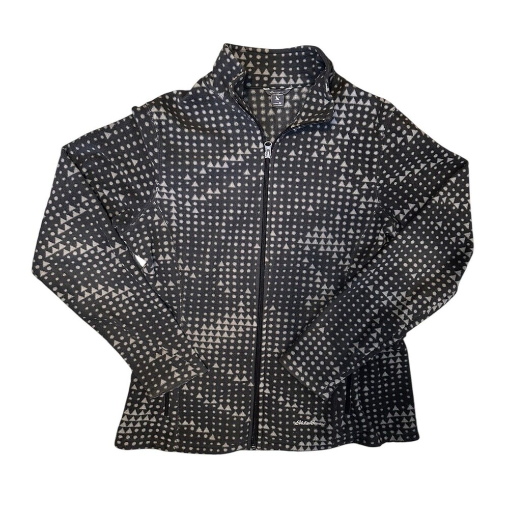 Eddie Bauer Geometric Full Zip Fleece Jacket Mock Neck Size Medium